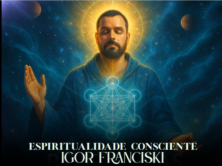 Igor Franciski em uma composição espiritual azul e dourada